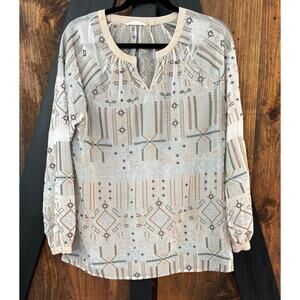 Soft Surroundings Boho Semi Sheer Embroidered Long Sleeve Top Size M